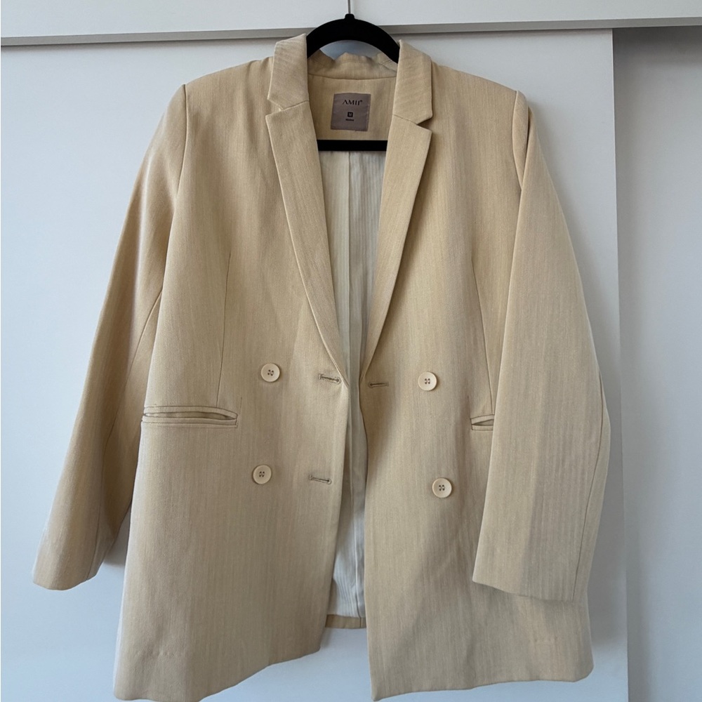 Ami Beige Double-Breasted Women's Yellow Blazer
